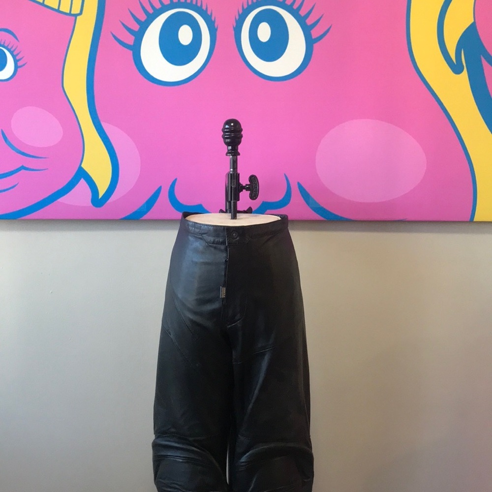 Gianfranco Ferre Black Leather Motorcycle Biker Pants